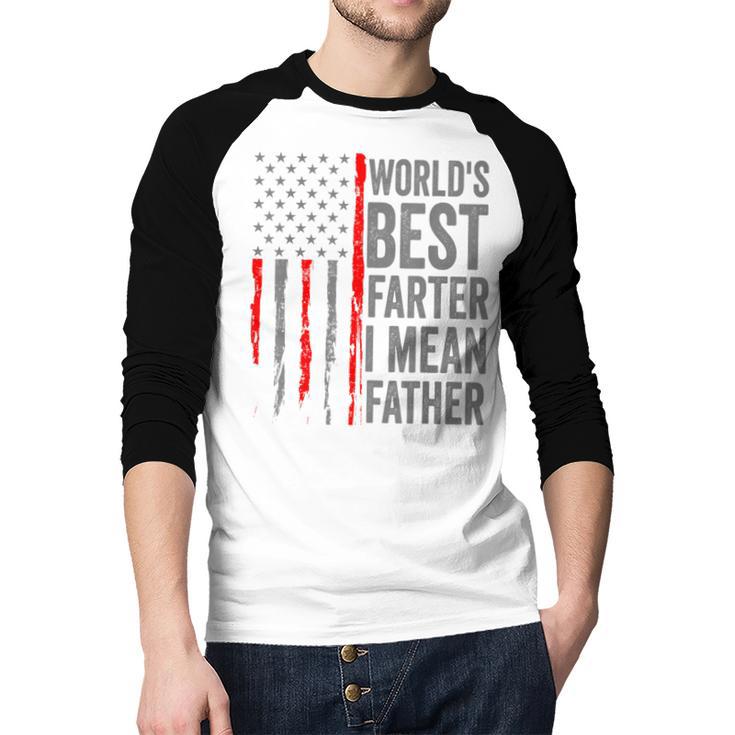 Retro Dad World's Best Farter I Mean Father Vintage Flag Usa Men Baseball Raglan Shirt