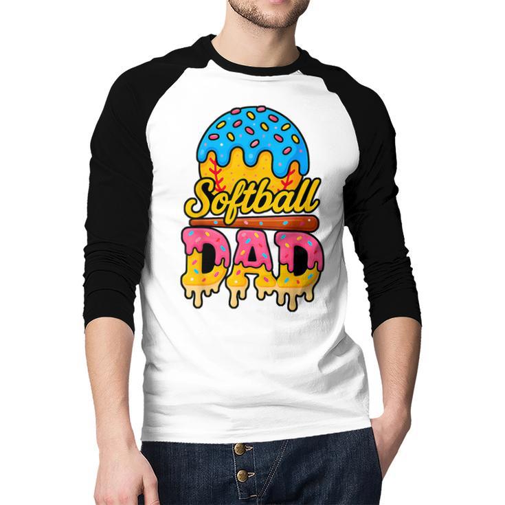 Retro Ice Cream Drip Softball Dad Game Day Dad Father's Day Men Baseball Raglan Shirt