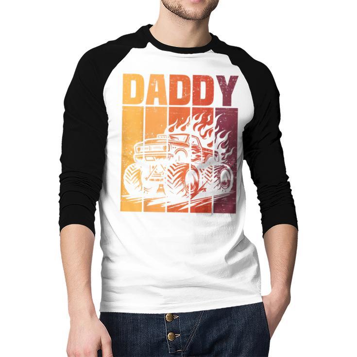 Retro Monster Truck Daddy Matching Family Birthday Party Men Baseball Raglan Shirt Retro Monster Truck Daddy Matching Family Birthday Party Men Baseball Raglan Shirt
