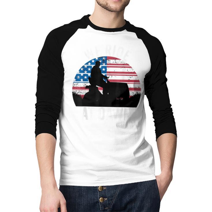 We Ride At Dawn Lawnmower Lawn Mowing Dad Vintage Men Men Baseball Raglan Shirt