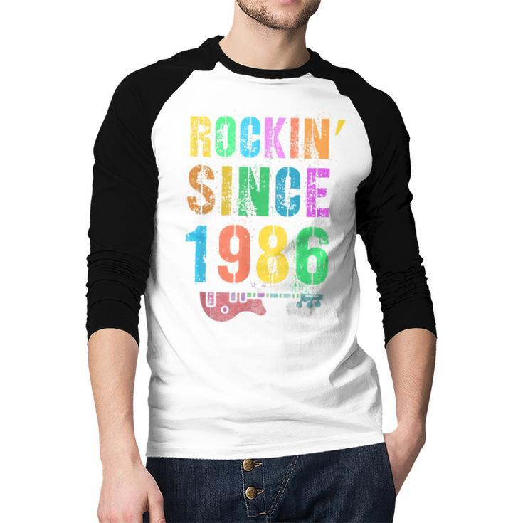 Rockin' Since 1986 Vintage Rockstar 40th Birthday Mom Dad 40 Men Baseball Raglan Shirt