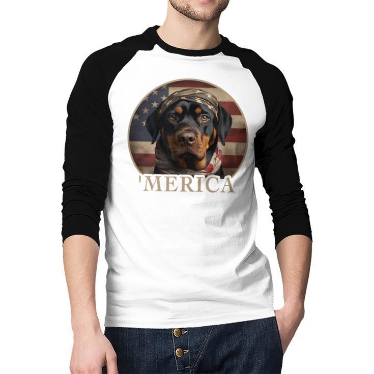 Rottie Dog Mom Dad 'Merica Rottweiler Men Baseball Raglan Shirt