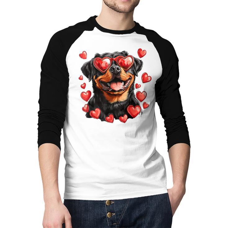 Rottweiler Heart Glasses Cute Rottie Dog Lover Mom Dad Kids Men Baseball Raglan Shirt