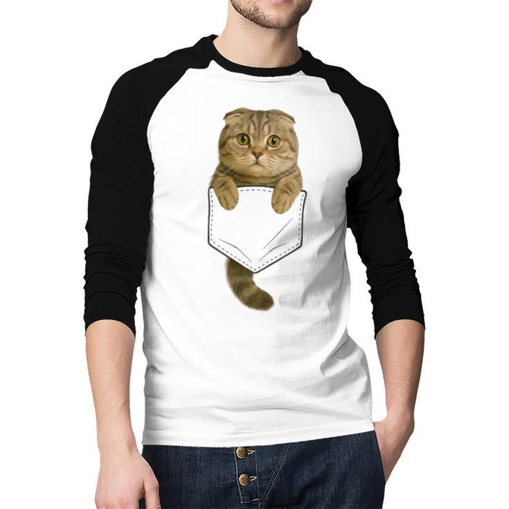 Scottish Fold Cat Pocket Cat Mom Cat Dad Cat Lover Men Baseball Raglan Shirt Scottish Fold Cat Pocket Cat Mom Cat Dad Cat Lover Men Baseball Raglan Shirt