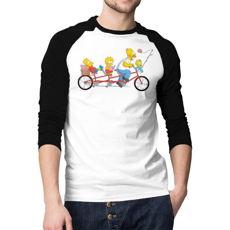 The Simpsons Father's Day Homer And Kids Bike Ride With Dad Men Baseball Raglan Shirt