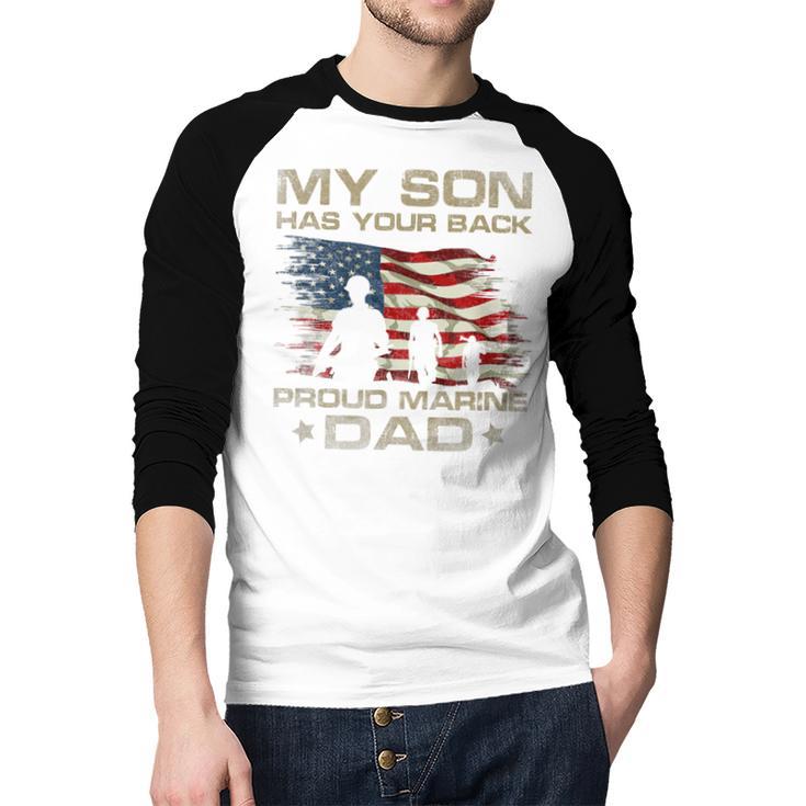 My Son Has Your Back Marine Dad Camouflage Men Baseball Raglan Shirt