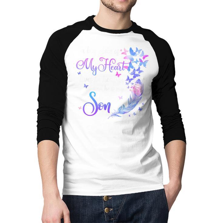 My Son Lives In Heaven Memorial Quotes Love Mom Dad Matching Men Baseball Raglan Shirt