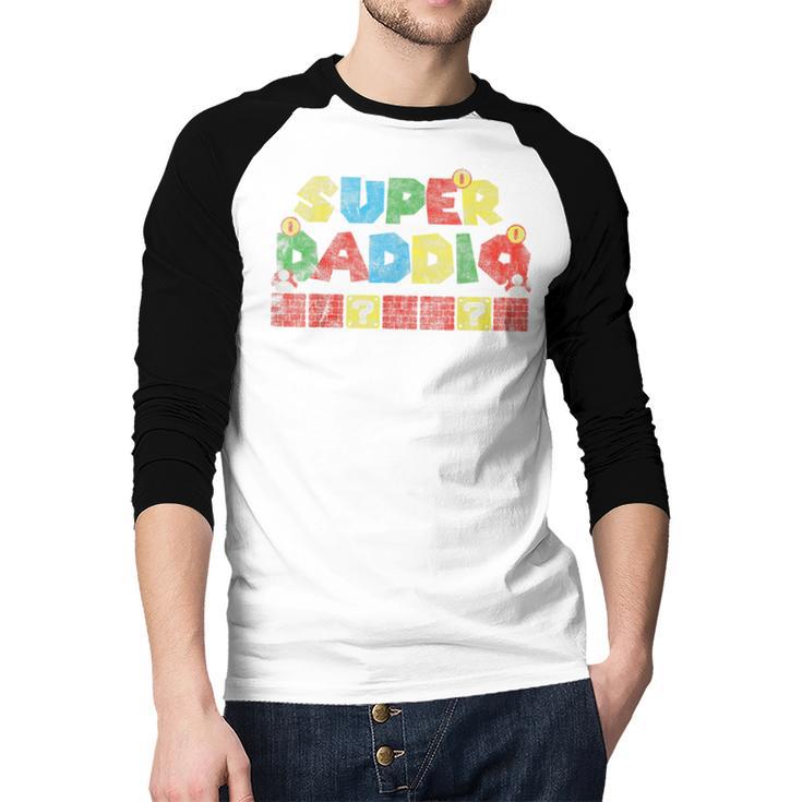 Super Daddio Retro Gamer Dad Style Men Baseball Raglan Shirt