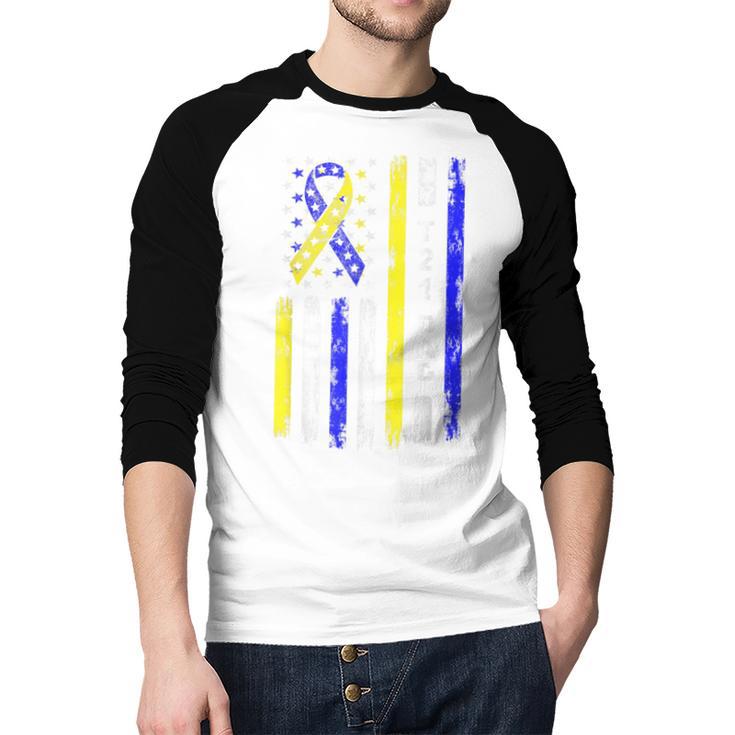 T21 Dad American Flag Down Syndrome Awareness Men Baseball Raglan Shirt T21 Dad American Flag Down Syndrome Awareness Men Baseball Raglan Shirt