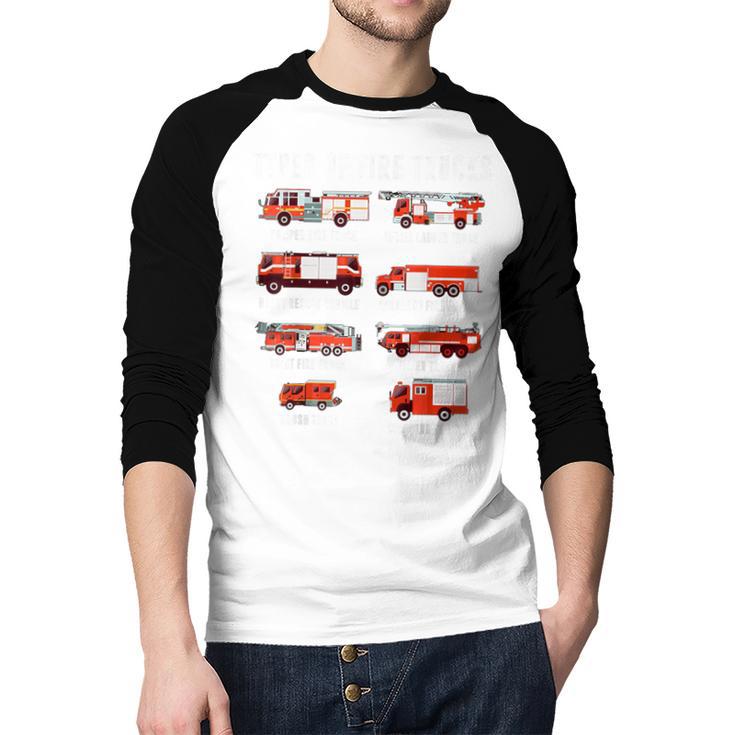 Toddler Boy Types Of FireTruck Firefighter Baby Dad Fireman Men Baseball Raglan Shirt