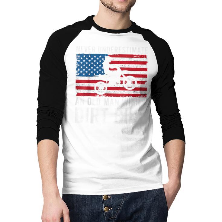 Never Underestimate An Old Man With A Dirt Bike Grandpa Dad Men Baseball Raglan Shirt