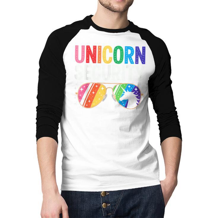 Unicorn Security Birthday Family Halloween Costume Mom Dad Men Baseball Raglan Shirt