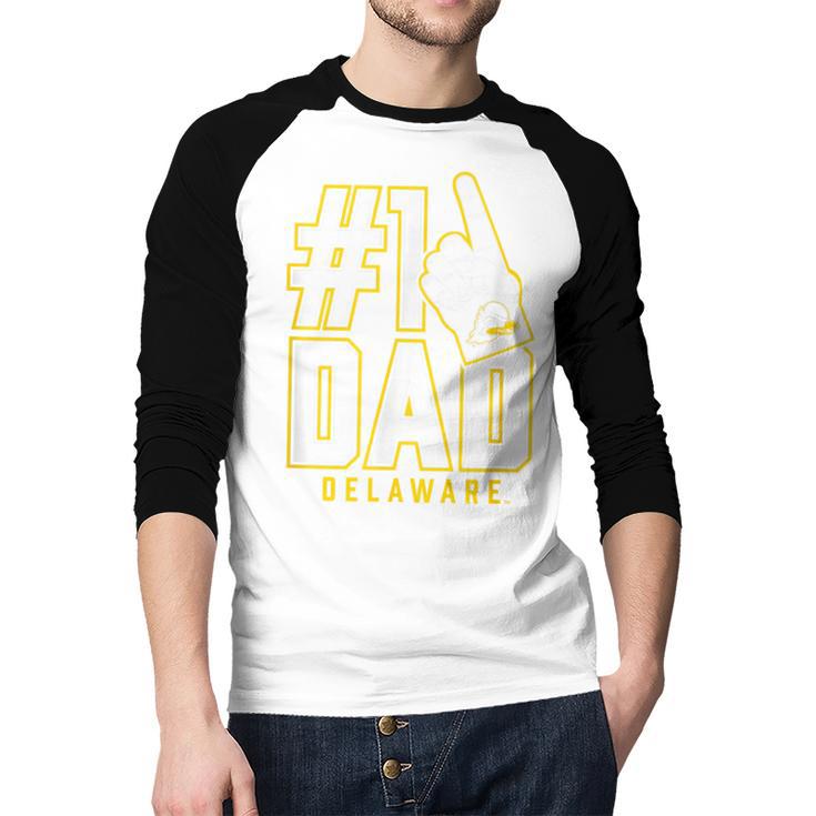University Of Delaware Blue Hens 1 Dad Men Baseball Raglan Shirt