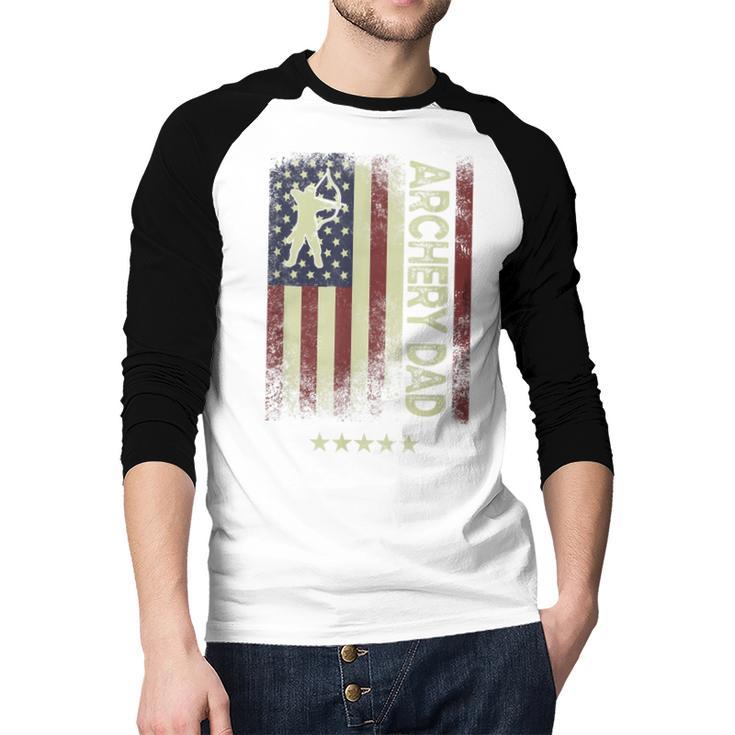 USA American Flag Archery Dad Men Baseball Raglan Shirt