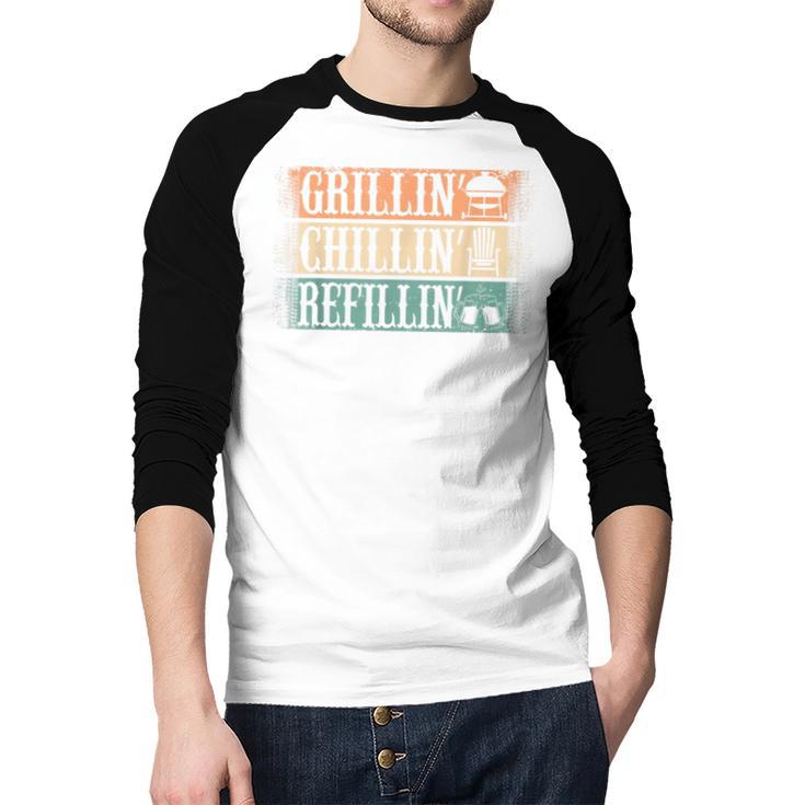 Vintage Grill Dad Grilling Chilling Refilling Men Baseball Raglan Shirt