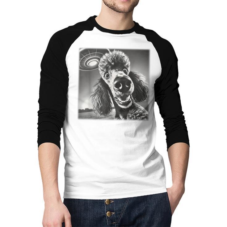 Vintage Poodle Selfie With UFO Alien Photobooth Dog Mom Dad Men Baseball Raglan Shirt Vintage Poodle Selfie With UFO Alien Photobooth Dog Mom Dad Men Baseball Raglan Shirt