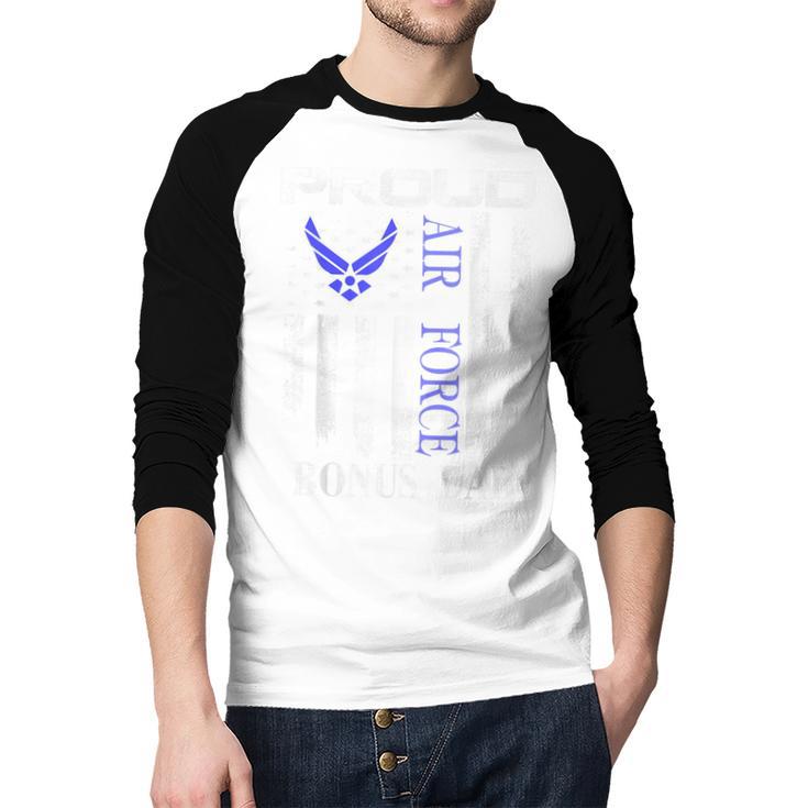 Vintage Proud Air Force Bonus Dad With American Flag Men Baseball Raglan Shirt