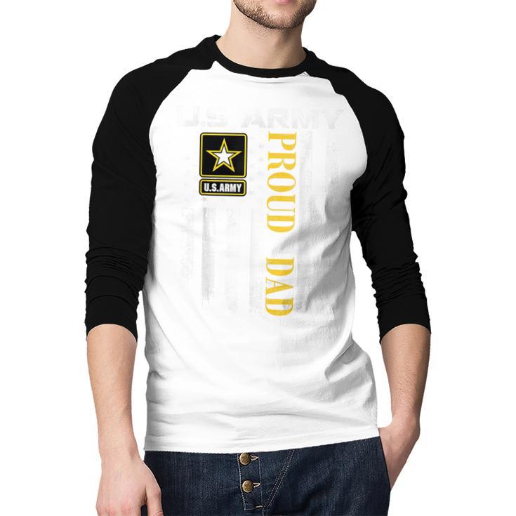 Vintage US Army Proud Dad With American Flag Men Baseball Raglan Shirt