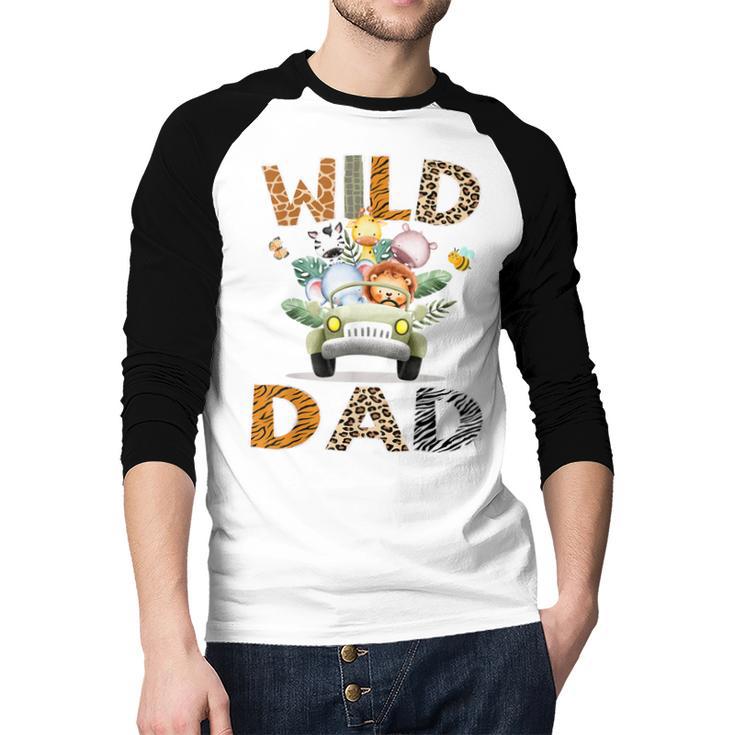 Wild Dad 1St Birthday Safari Jungle Animal Truck Men Baseball Raglan Shirt