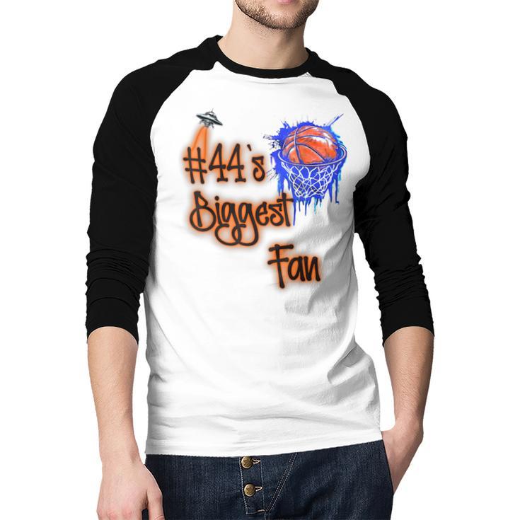 44 Biggest Fan Of Basketball Player Number 44 Dad Mom Men Baseball Raglan Shirt