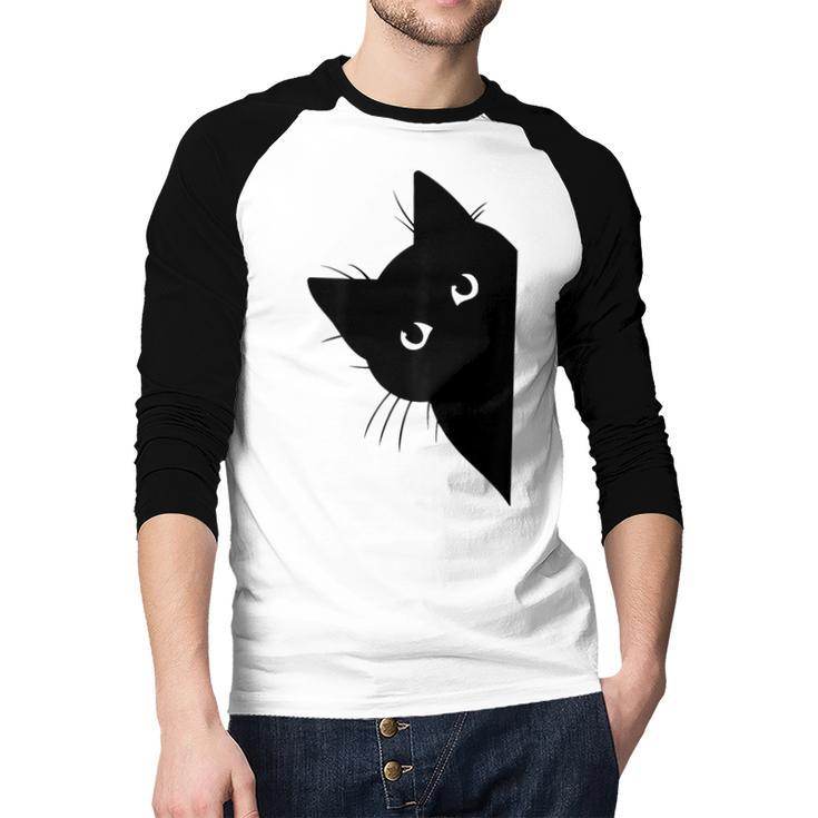 Curious Cat Peeking Sneaky Cat Cat Mom Cat Dad Men Baseball Raglan Shirt