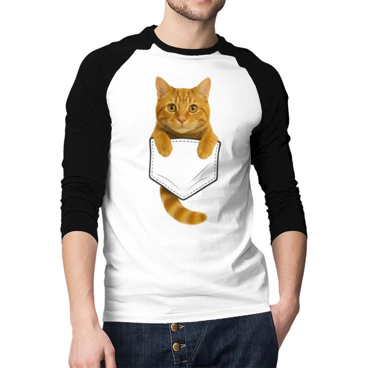 Cute Tabby Cat Pocket Cat Mom Cat Dad Cat Lover Men Baseball Raglan Shirt