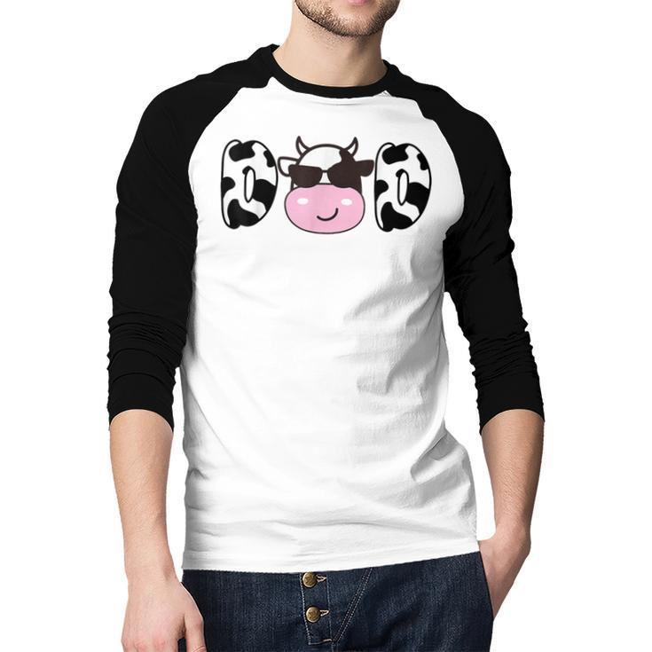 Dad Of The Birthday Girl Cow Daddy Papa Bday Matching Men Baseball Raglan Shirt