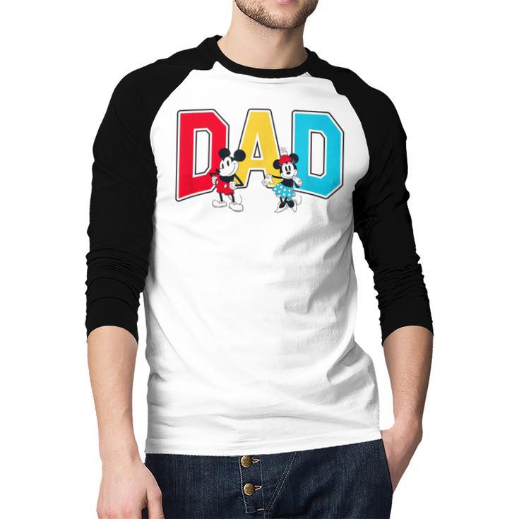 Disney Mickey And Friends Mickey Minnie Dad Collegiate Logo Men Baseball Raglan Shirt
