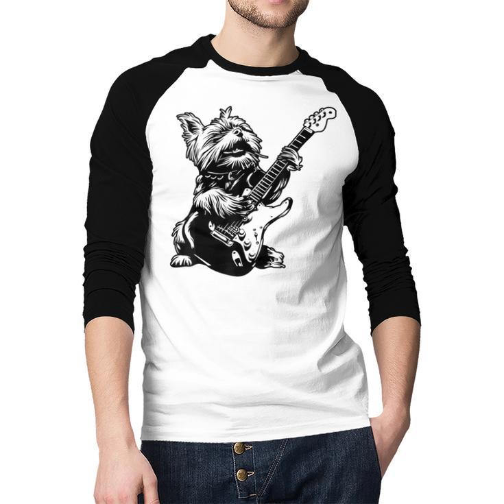 Dog Guitarist Guitar Yorkie Dad Mom For Men Women Men Baseball Raglan Shirt