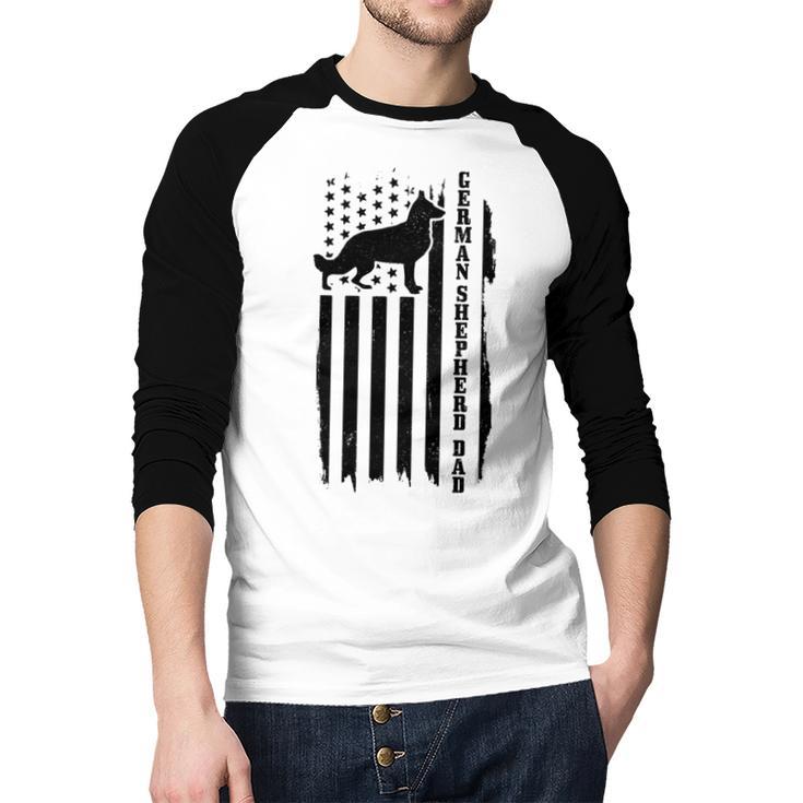German Shepherd Dad Vintage Flag Patriotic Dog Men Baseball Raglan Shirt