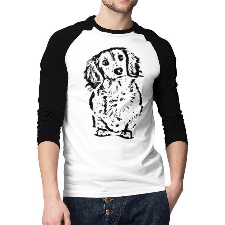 Long Hair Dachshund Lover Doxie Mom Dad Cute Wiener Dog Small Men Baseball Raglan Shirt