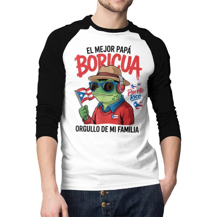 Puerto Rican Dad Idea For Men & Papá Boricua Coqui Frog Men Baseball Raglan Shirt