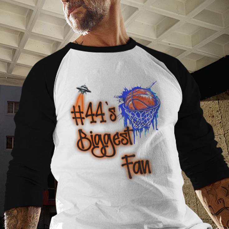 44 Biggest Fan Of Basketball Player Number 44 Dad Mom Men Baseball Raglan Shirt