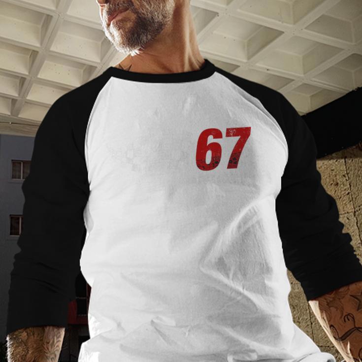 67 Pit Crew Six Seven Racing Birthday Race Car For Dad Mom Men Baseball Raglan Shirt