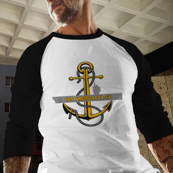 Aircraft Carrier USS America CVA-66 Veterans Day Dad Son Boy Men Baseball Raglan Shirt