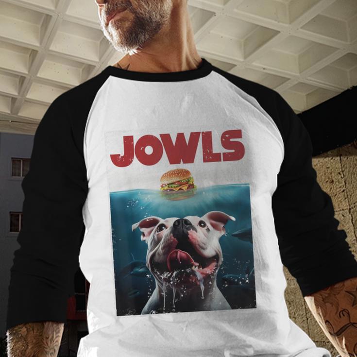 American Bulldog Jowls Burger Bully Dog Mom Dog Dad Men Baseball Raglan Shirt