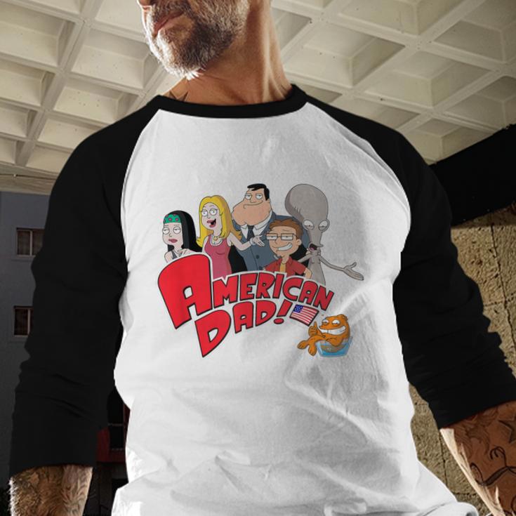 American Dad Show Logo With Family Cartoon Men Baseball Raglan Shirt American Dad Show Logo With Family Cartoon Men Baseball Raglan Shirt