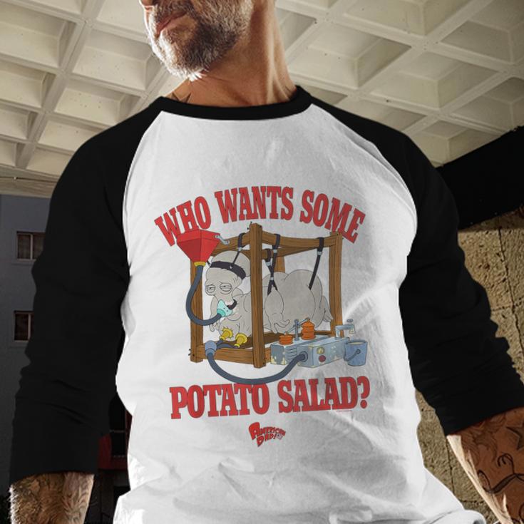 American Dad Who Wants Some Potato Salad Roger Cartoon Men Baseball Raglan Shirt