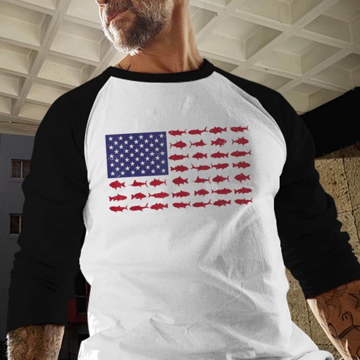 American Flag Fishing-Shirt Men Kids Bass Fish Dad Patriotic Men Baseball Raglan Shirt