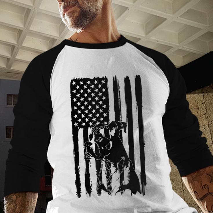 American Flag USA Patriot Boxer Dog Dad Men Baseball Raglan Shirt