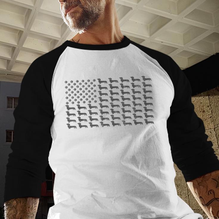 American Flag Vintage Patriotic Dachshund Dad Weiner Dog Men Baseball Raglan Shirt