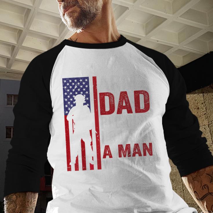 Army Dad Because I Raised A Man With Balls Men Baseball Raglan Shirt