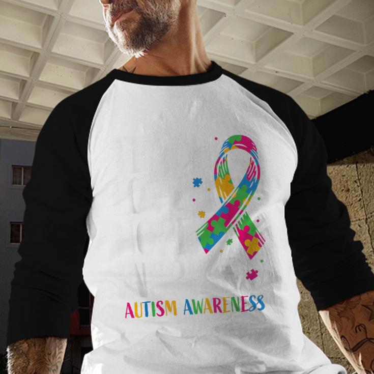 Autism Awareness Ribbon Mom Dad Kids Autistic Support Autism Men Baseball Raglan Shirt