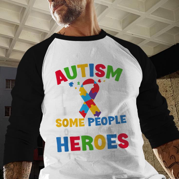 Autism Dad Puzzle Ribbon Proud Son Hero Autism Awareness Men Baseball Raglan Shirt
