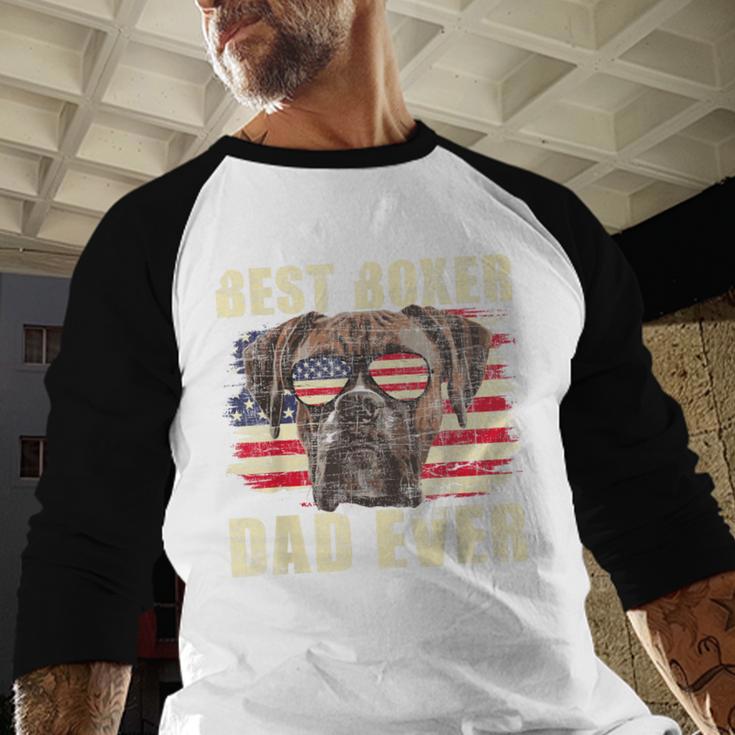 Best Boxer Dad Ever USA Flag American Dog Animal Lover Men Baseball Raglan Shirt