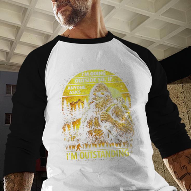 Bigfoot Outdoor Hiking Dad Joke Im Outstanding Sasquatch Men Baseball Raglan Shirt