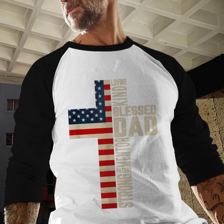 Blessed Dad Christian From Daughter Son Jesus Patriotic Men Baseball Raglan Shirt