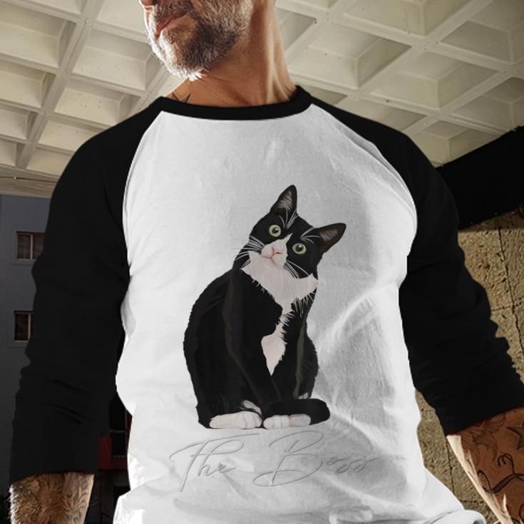 Boss Tuxedo Cat Lovers Tee Shirt For Mom Dad Men Baseball Raglan Shirt