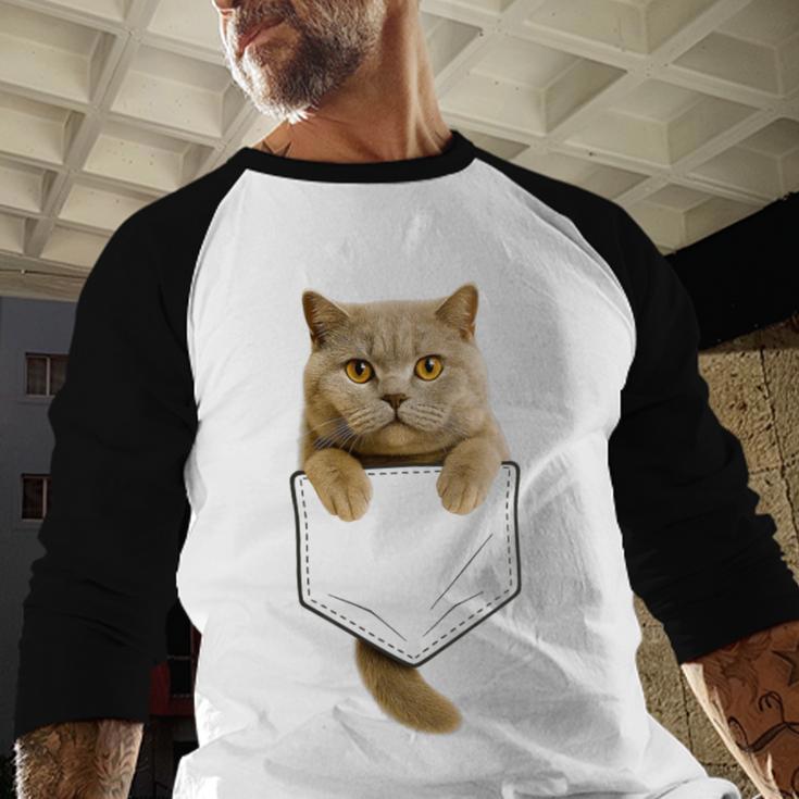 British Shorthair Cat Pocket Cat Mom Cat Dad Cat Lover Men Baseball Raglan Shirt
