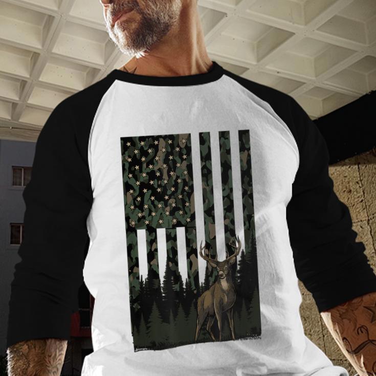 Camo Deer American Flag Graphic Hunting Men Dad Boys Men Baseball Raglan Shirt